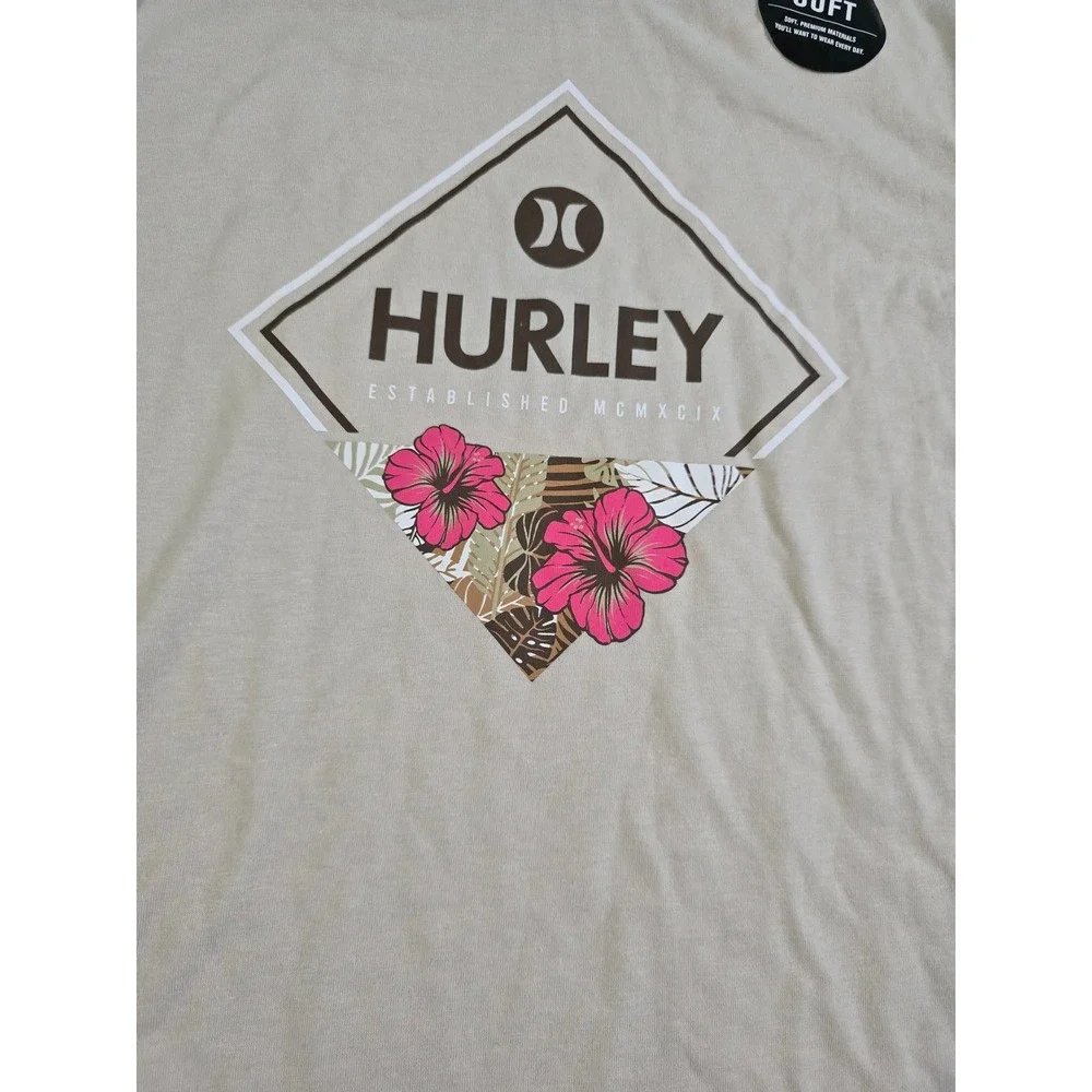 Hurley Boys Rattan Graphic T-Shirt Tan Hibiscus Logo Tee S 8-10 NWT